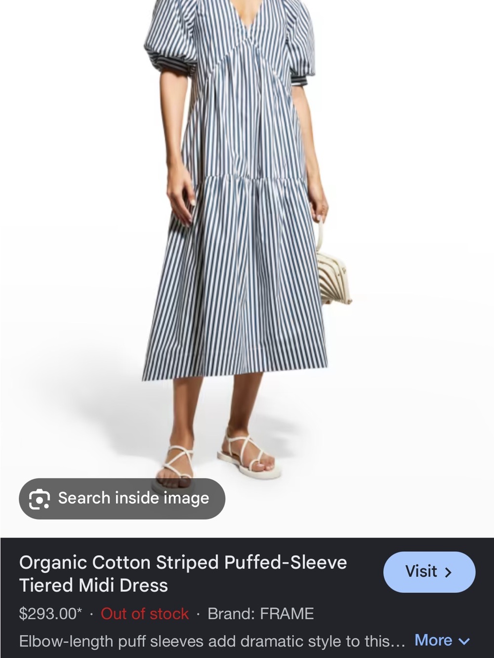 Frame Denim Navy and White Vertical-Strip Midi dress with pockets